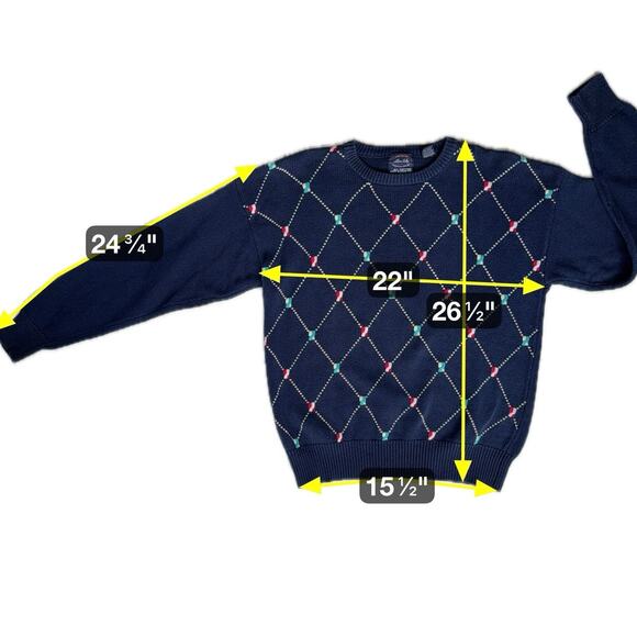 Vtg Preppy Navy Blue Sweater Mens XL Cotton Argyle Nautical Resort Y2K Academia - Picture 4 of 11